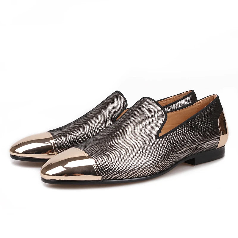 New Arrival Men's Red Sole Luxury Chain Style Slip-On Loafers Multicolored Gold Silk Weave Shoes Plus Size