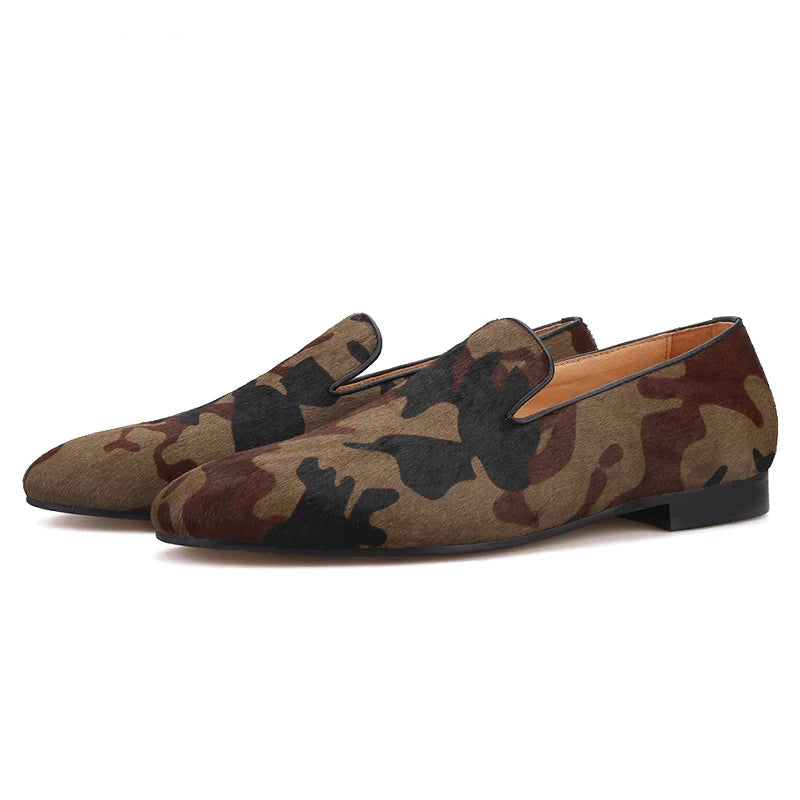 Men's smoking slippers in Horsehair and Camouflage for Parties, Banquets and Casual Shoes
