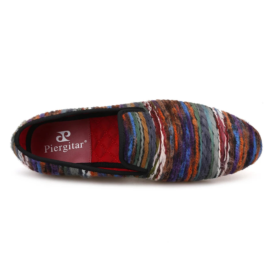 Piergitar Colourful Cotton Fabric Men Shoes Retro And Fashion Loafers British Style Smoking Slippers Plus Size Slip-On Flats