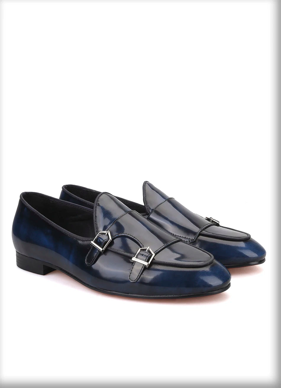 Plus size men's smoking slippers with metal buckle and handmade calfskin dress shoes for men.
