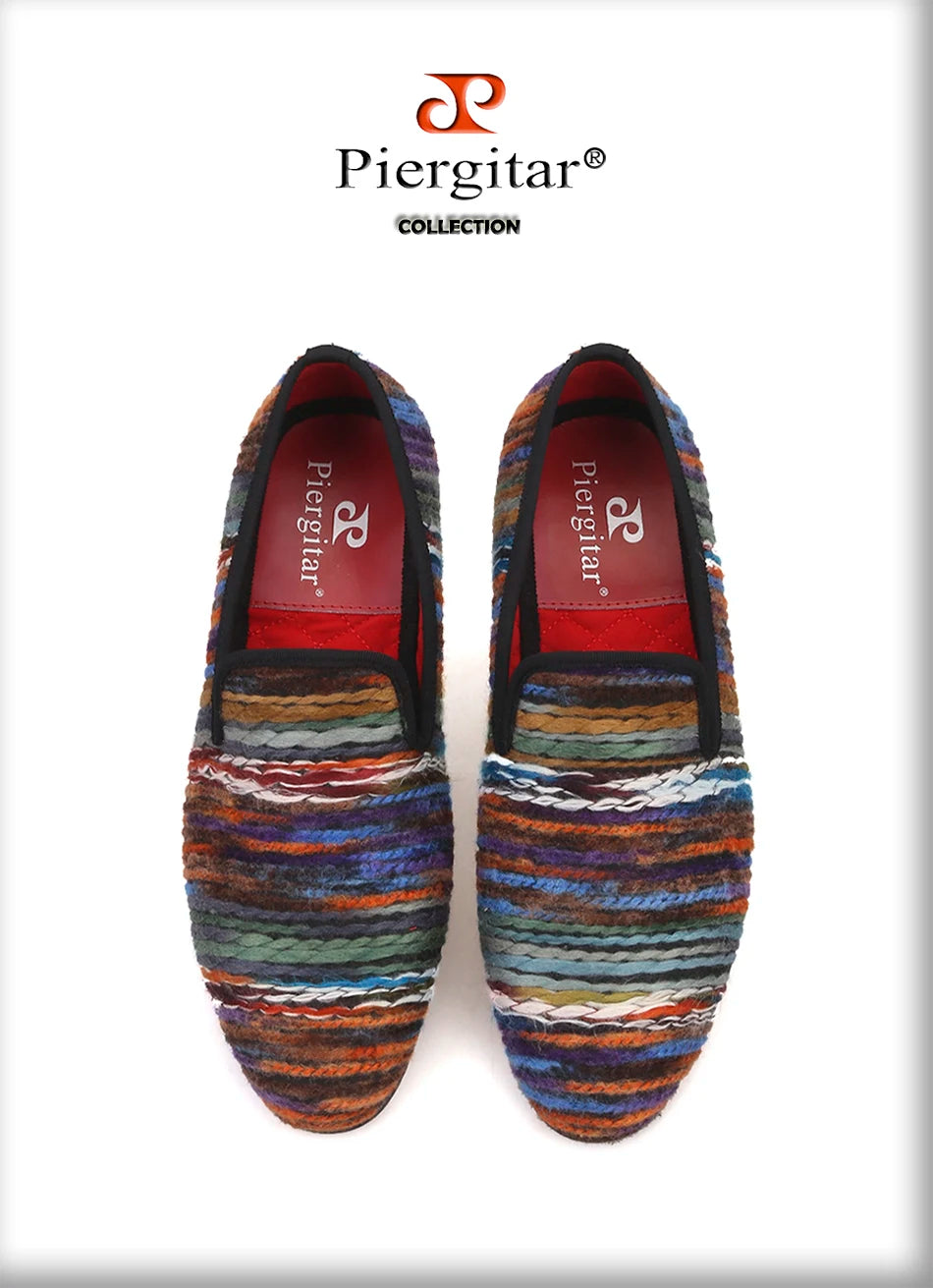 Piergitar Colourful Cotton Fabric Men Shoes Retro And Fashion Loafers British Style Smoking Slippers Plus Size Slip-On Flats
