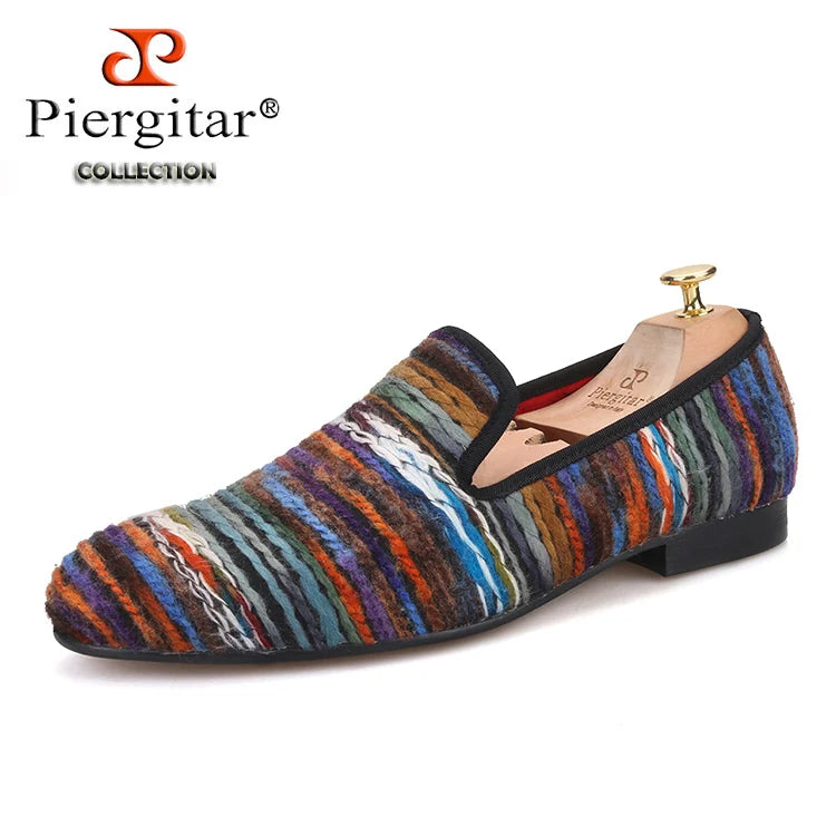 Piergitar Colourful Cotton Fabric Men Shoes Retro And Fashion Loafers British Style Smoking Slippers Plus Size Slip-On Flats