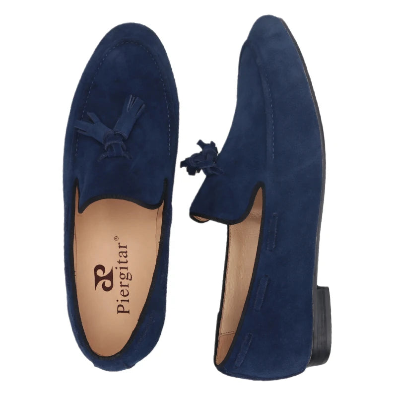 Piergitar Handmade Navy Suede Tassel Design Men's Loafers Classic Men Moccasin For Party And Prom Men's Casual Shoes Plus Size