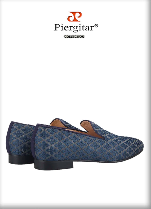 Piergitar 2021 Loafers Men Cross Printed Silk Man's Casual Shoes Leather Insole Male Smoking Slippers Handmade Plus Size