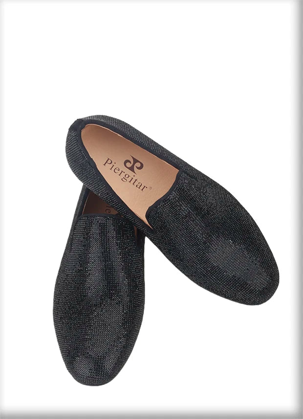 Handmade men's smoking slippers and loafers in red bottoms for weddings and parties.