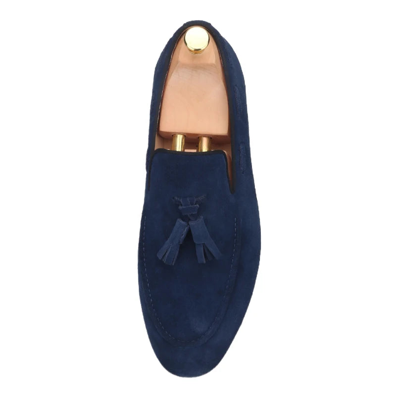 Piergitar Handmade Navy Suede Tassel Design Men's Loafers Classic Men Moccasin For Party And Prom Men's Casual Shoes Plus Size