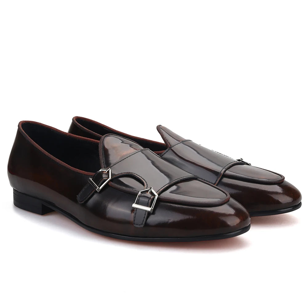 Plus size men's smoking slippers with metal buckle and handmade calfskin dress shoes for men.