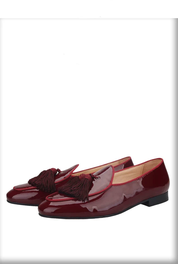 New Arrival Patent leather Handmade Tassel Men Smoking Slippers for Party and Wedding Men Loafers, Men's Dress Shoe