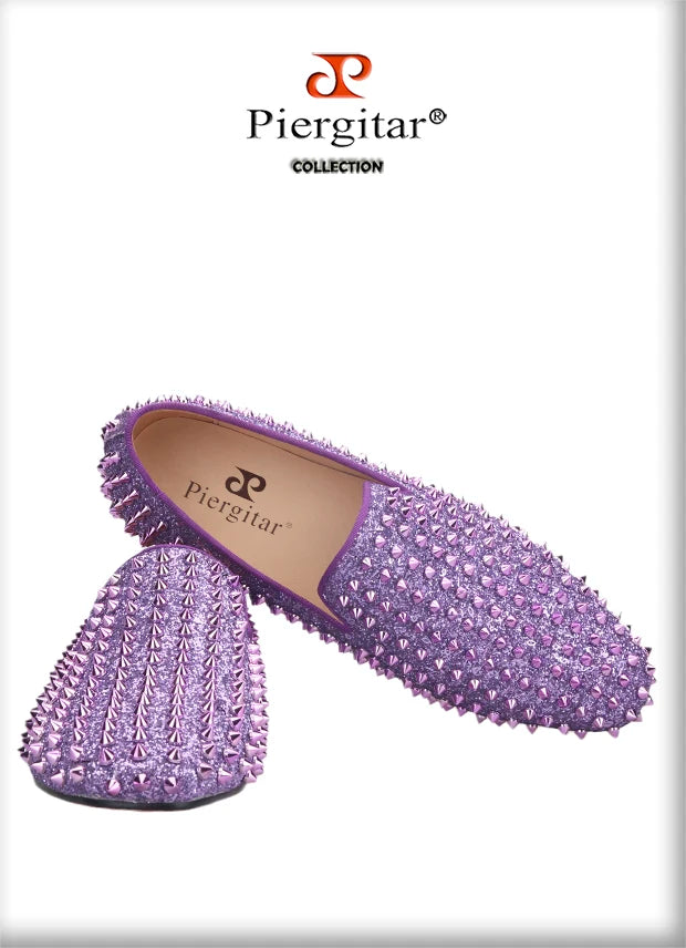 Piergitar New Style Purple Spikes Men Casual Shoes For Party and Banquet CL Same Design Handmade Men's Loafers Red Sole