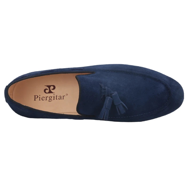 Piergitar Handmade Navy Suede Tassel Design Men's Loafers Classic Men Moccasin For Party And Prom Men's Casual Shoes Plus Size