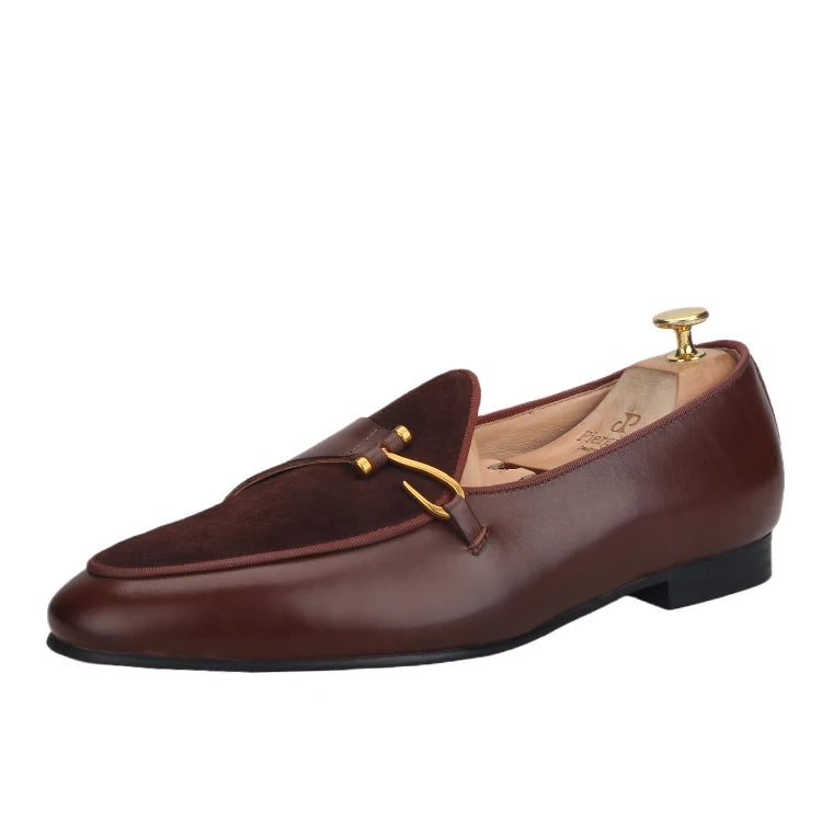 British Classics Men's smoking slippers in Golden Single-buckled style, hand-polished calf leather.