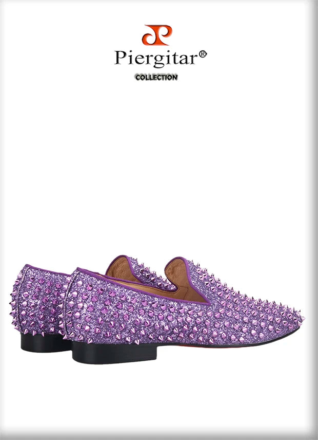Piergitar New Style Purple Spikes Men Casual Shoes For Party and Banquet CL Same Design Handmade Men's Loafers Red Sole