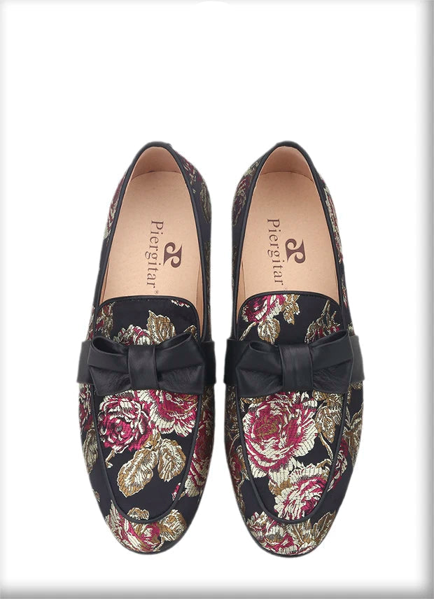 New Style Floral Silk Men Moccasin Handmade leather Butterfly-Knot Men’s Flat Shoes Plus Size