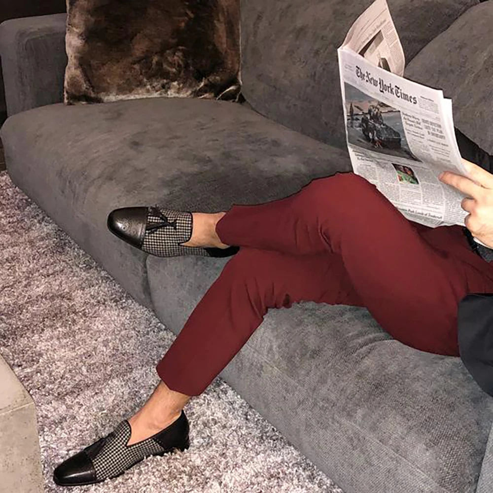 Piergitar brand new design houndstooth pattern men tassel shoes handmade men's loafers for party and prom men smoking slipper