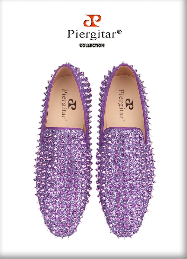 Piergitar New Style Purple Spikes Men Casual Shoes For Party and Banquet CL Same Design Handmade Men's Loafers Red Sole