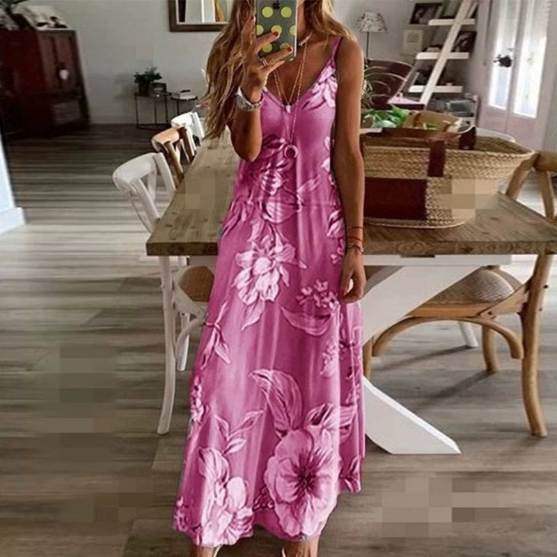Hot Summer AmazoneBayNew Women's Clothing Sexy Low Cut Printed Floral Strap Dress