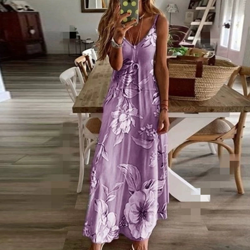 Hot Summer AmazoneBayNew Women's Clothing Sexy Low Cut Printed Floral Strap Dress