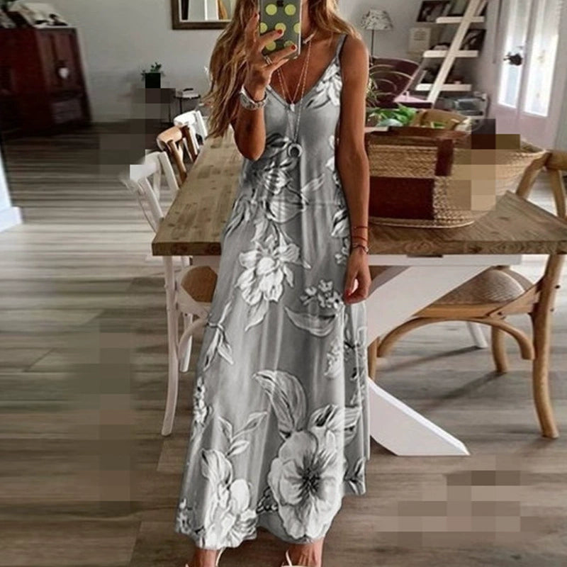 Hot Summer AmazoneBayNew Women's Clothing Sexy Low Cut Printed Floral Strap Dress