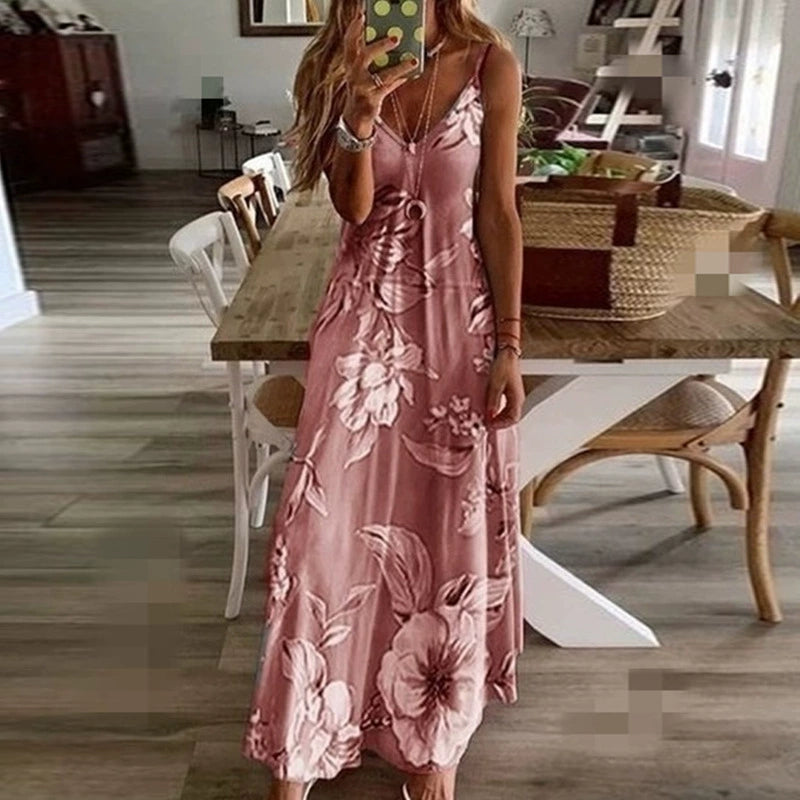 Hot Summer AmazoneBayNew Women's Clothing Sexy Low Cut Printed Floral Strap Dress
