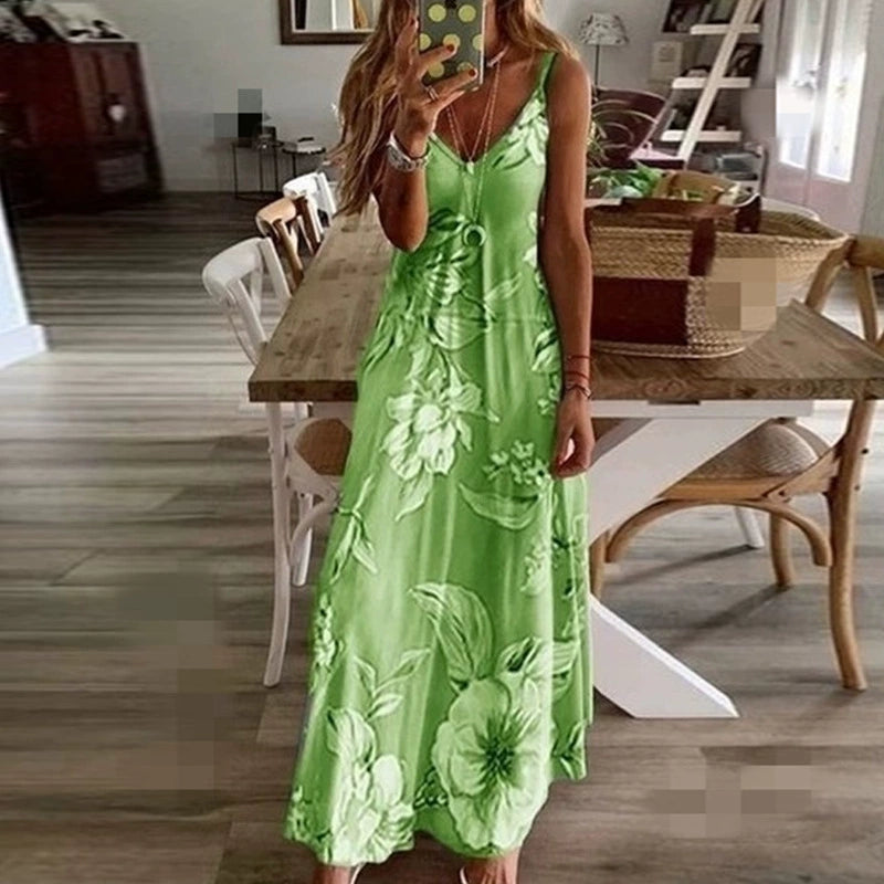 Hot Summer AmazoneBayNew Women's Clothing Sexy Low Cut Printed Floral Strap Dress