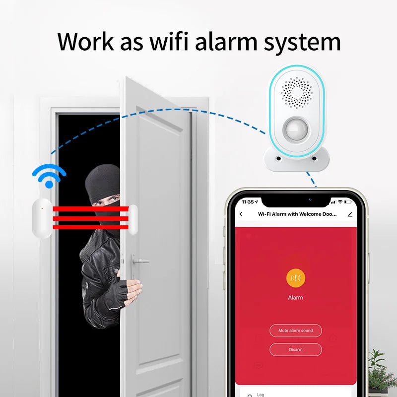 Tuya Wifi Home Security Alarm System Or 433MHz Wireless Receiver Smart Welcome Ding Dong Chime Ringtone PIR Motion Detect Device