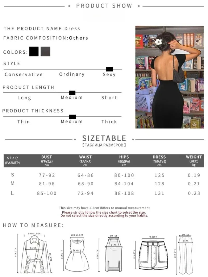 Women's Solid Backless Maxi Dress Elastic Short Sleeve Long Dresses Streetwear Clothing