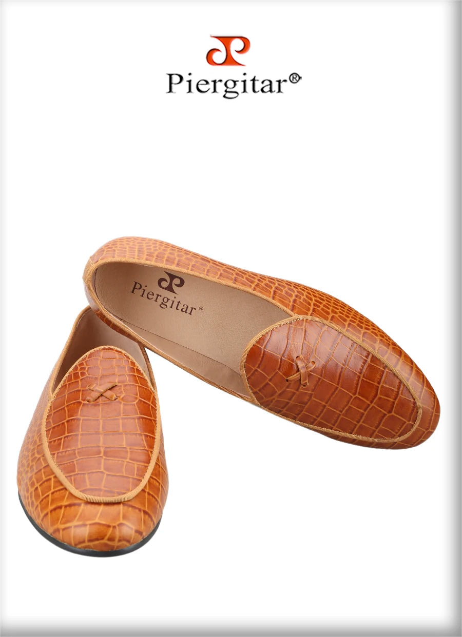 Piergitar Italy Toscana Imported Crocodile Pattern Calfskin Slip-On Loafers Handmade Men's Moccasin For Fashion Party And Prom