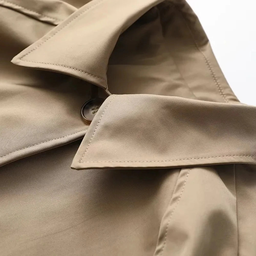 TRAF Women's Fashion Long Trench Coat Retro Loose Single-breasted Coat Autumn and Winter Lapel High Street Temperament Coat