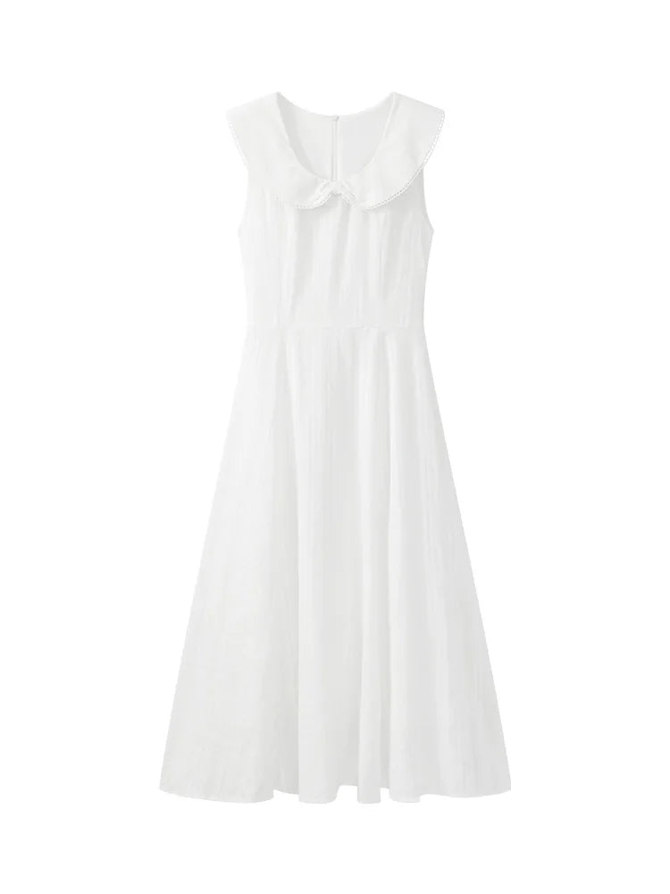 White Bow Jacquard Sundress Women Sweet Summer A-Line Dress with Tie Straps Petite Fit Flowy Midi Dress Cute Vacation Daily Wear