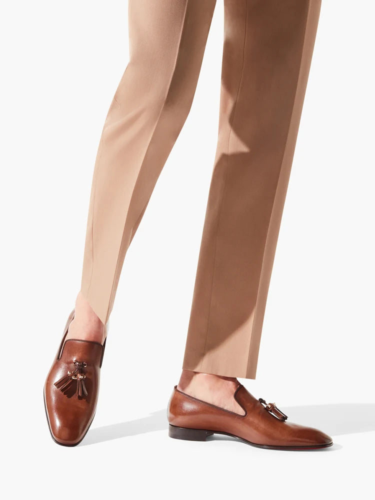 Piergitar Patinated Calf Leather Iconic Dandelion Loafers With Tassels Featuring Metal Spikes CL Brand Same Model Men Moccasins