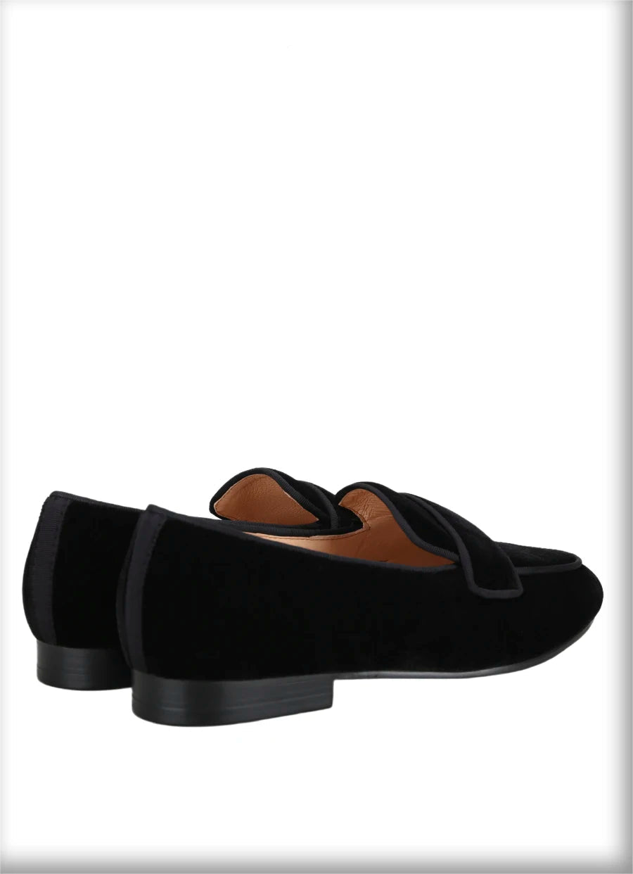 Customized Black Velvet Slip-On Shoes for Men, Fashion Party and Wedding Slippers with Leather Insole