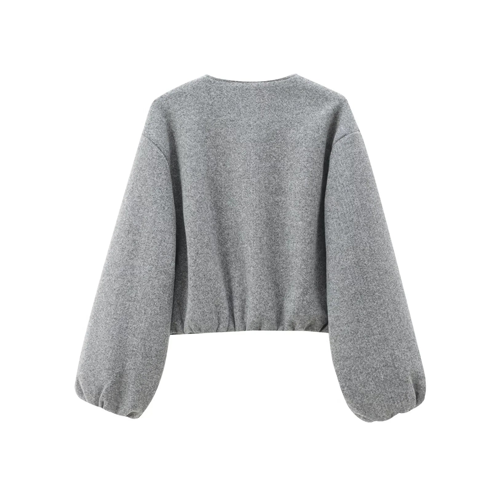 TRAF Outerwears Cropped Bomber Jacket Women Autumn Long Sleeve Faux Wool Coats For Woman Winter Zip Up Gray Beige Short Coats