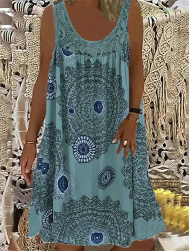 Digital printed off shoulder sexy camisole loose fitting dress lace casual dress summer dress