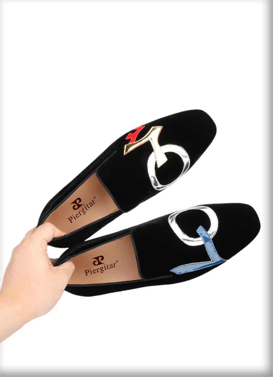 Handmade Black Velvet Shoes Featuring "LOVE", Leather Letters for Fashion Party CL Same Style Men's Loafers
