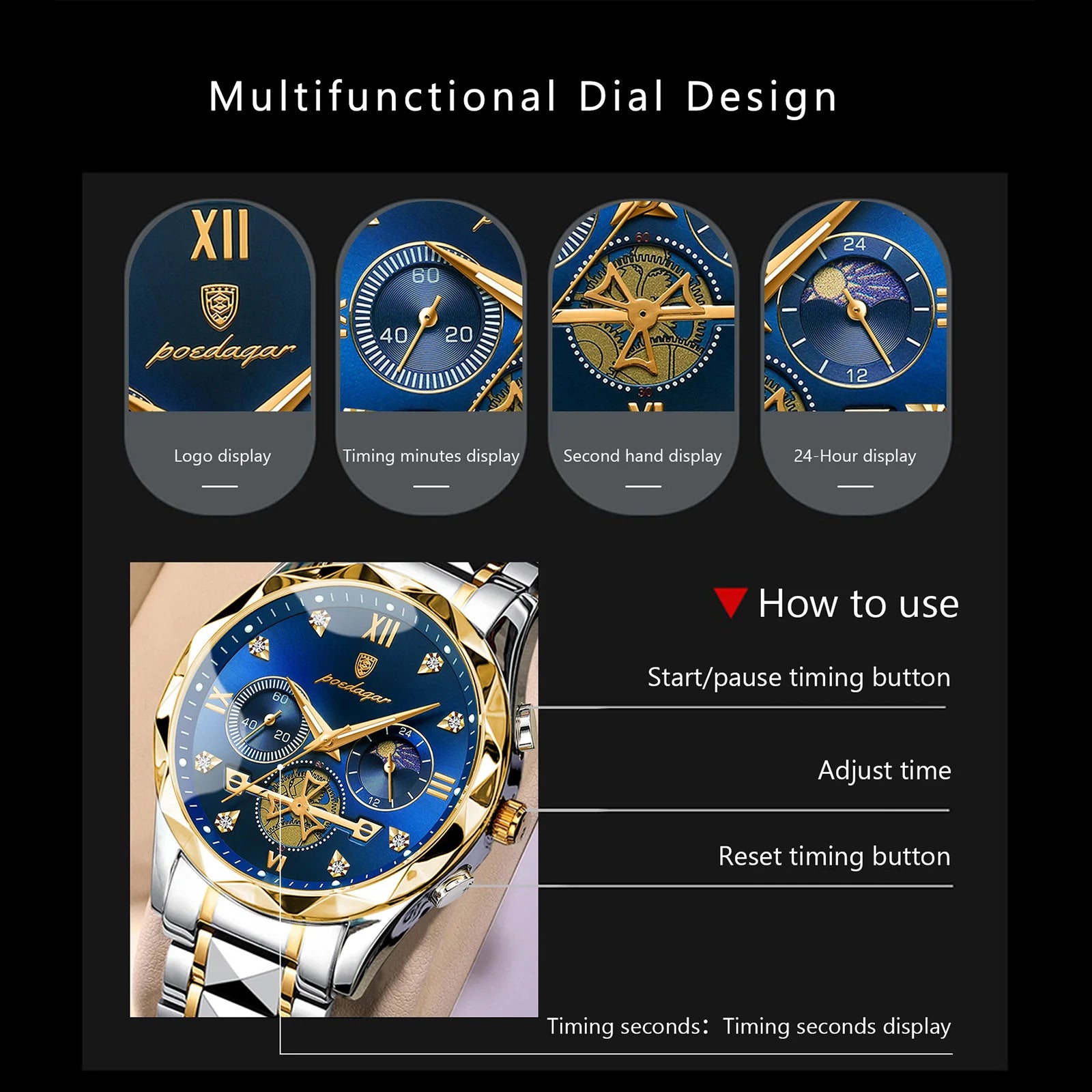 Man Waterproof Luminous Chronograph Watch