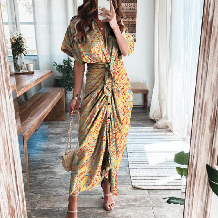 Women's Boho Print Turn-down Collar Dress