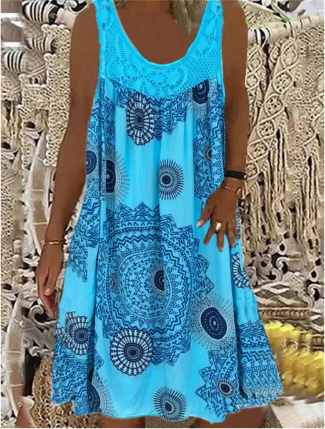 Digital printed off shoulder sexy camisole loose fitting dress lace casual dress summer dress