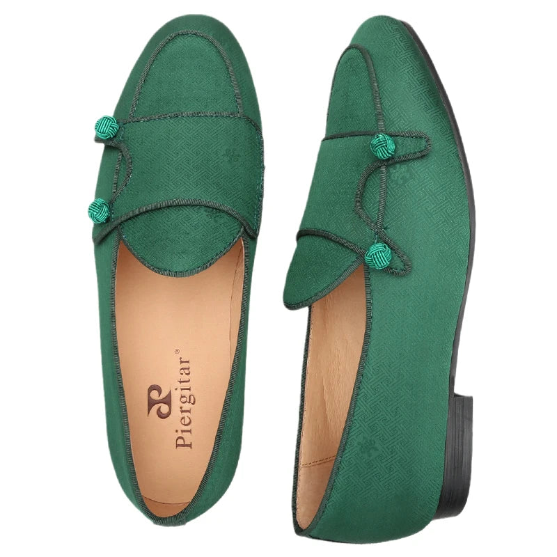 Chinese Imperial Style Silk Men's Monk Shoes Handmade Balls Buttons Slip-On Smoking Shoes