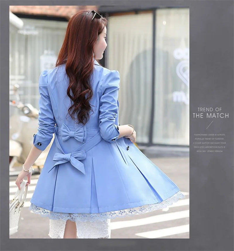 2025Spring Autumn New Windbreaker Coat Women Fashion Slim Mid Long Lace Trench Coat Female Casual Double-breasted Outerwear Tops