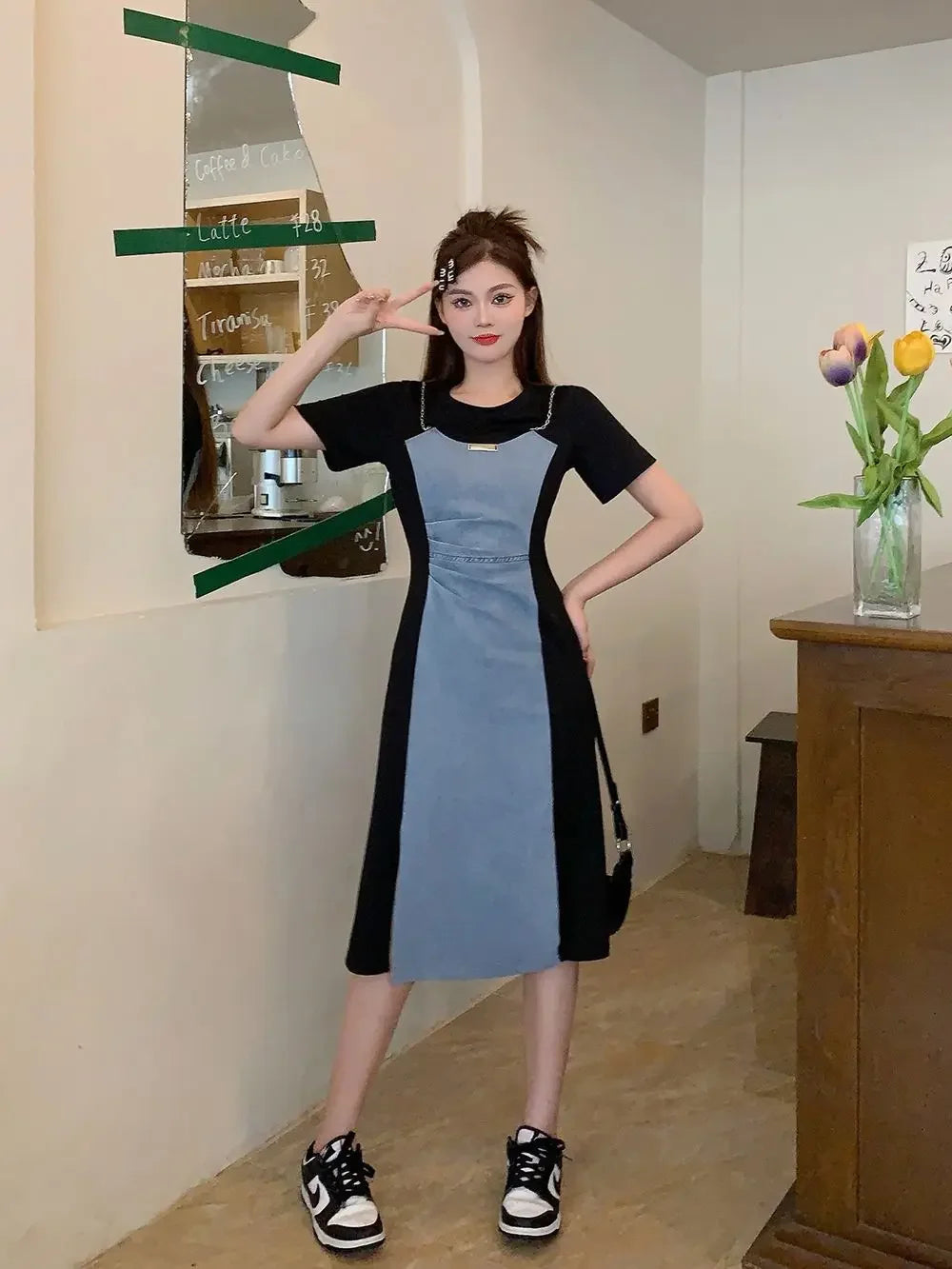 Midi Denim Women Dress Split Sleeve