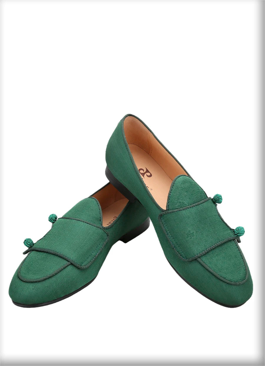 Chinese Imperial Style Silk Men's Monk Shoes Handmade Balls Buttons Slip-On Smoking Shoes