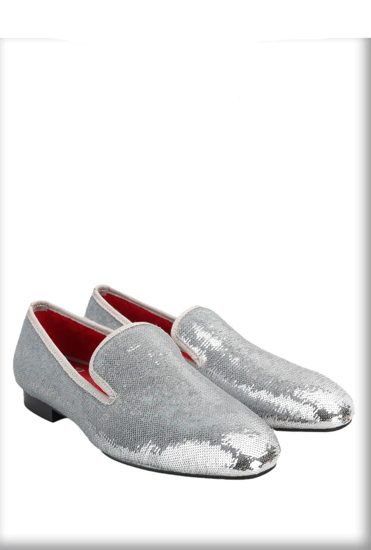 Men's Smoking Slippers With Red Outsole And Sequins for Weddings and Proms