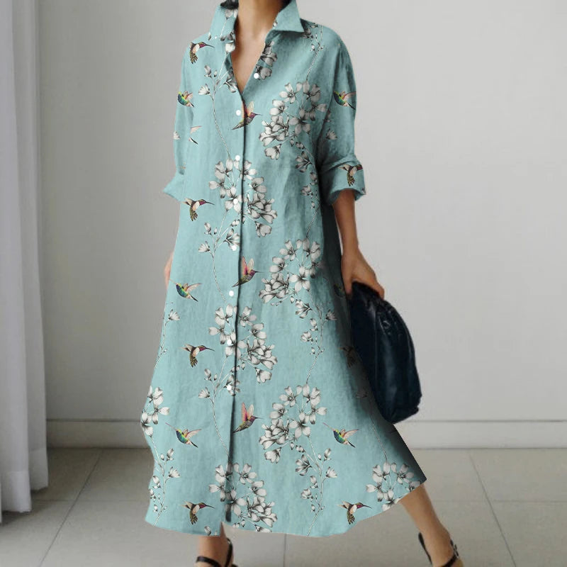 Women’s Floral Print V-Neck Pocket Dress