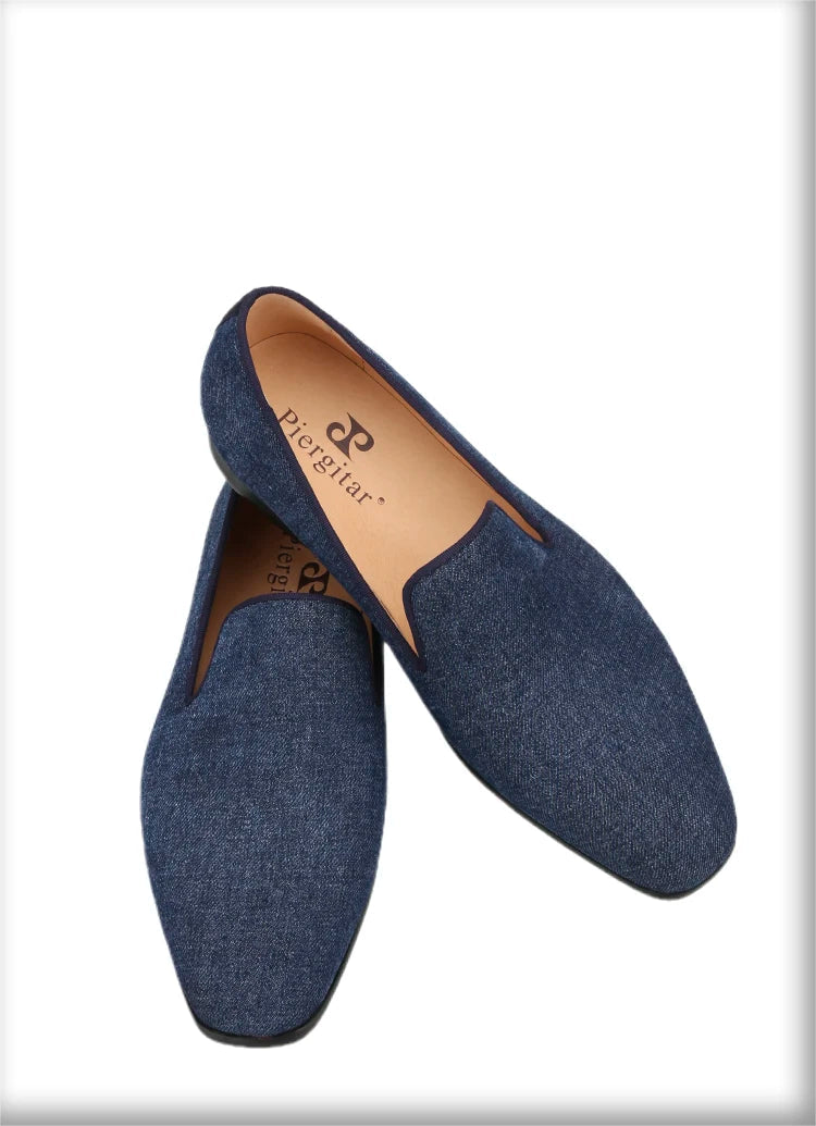 New Summer Style Navy Denim Mens Loafers with Red Outsole and Breathable Leather Insole plus Size