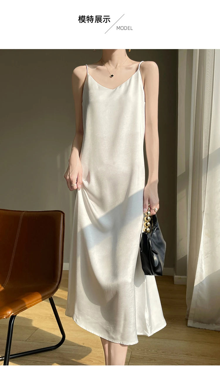 2025 New 100% Anti Wrinkle Mulberry Silk Strap Dress for Women's Summer New Loose Long Skirt