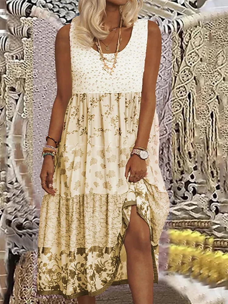 Plus Size Floral Printed Sleeveless Midi Dress