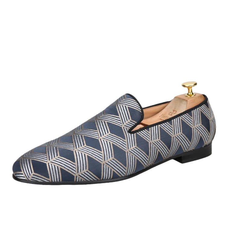 High Quality Silk Fabric Men's Slippers for Weddings and Parties with Leather Insoles