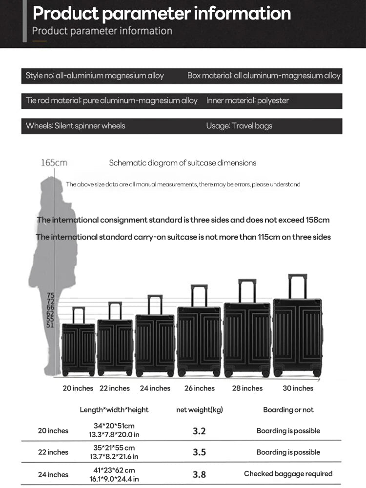 100% Aluminum-magnesium Travel Suitcase