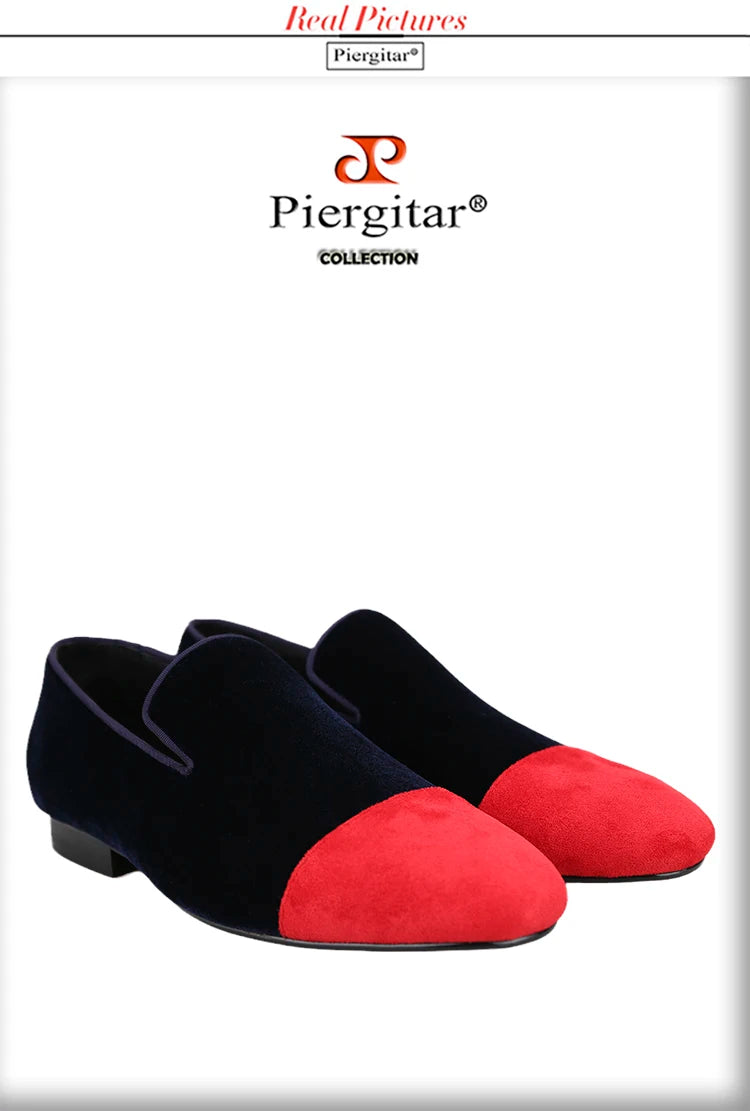 Piergitar Mixed Velvet Men's Loafers For Party And Wedding Handmade Slip-On Moccasins Red Outsole Breathable Leather Insole