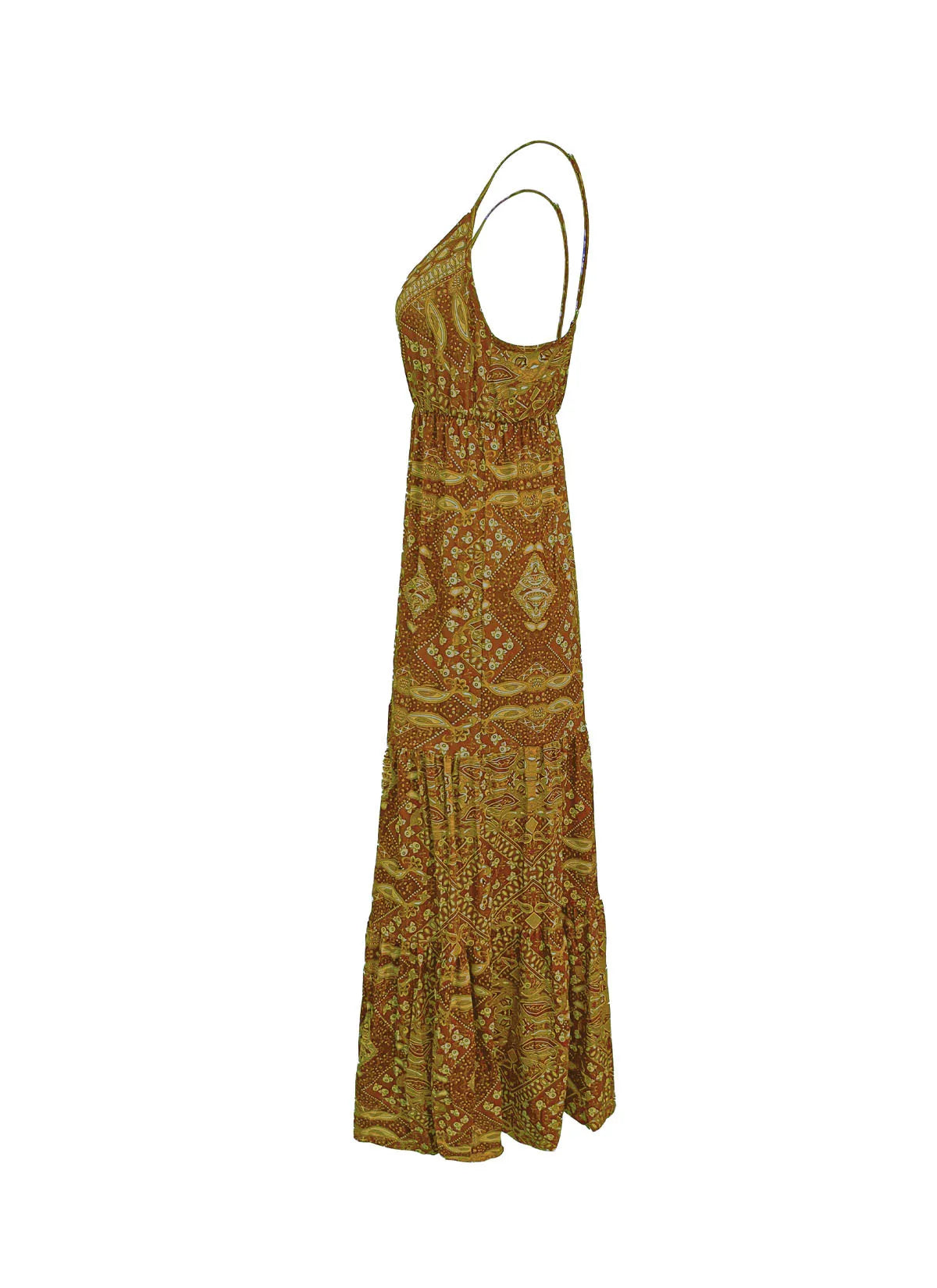 Bohemian Style Women's Clothing Long Dress New Suspender Long Dress High Waist V-neck Printed Floral Dress Women's Clothing